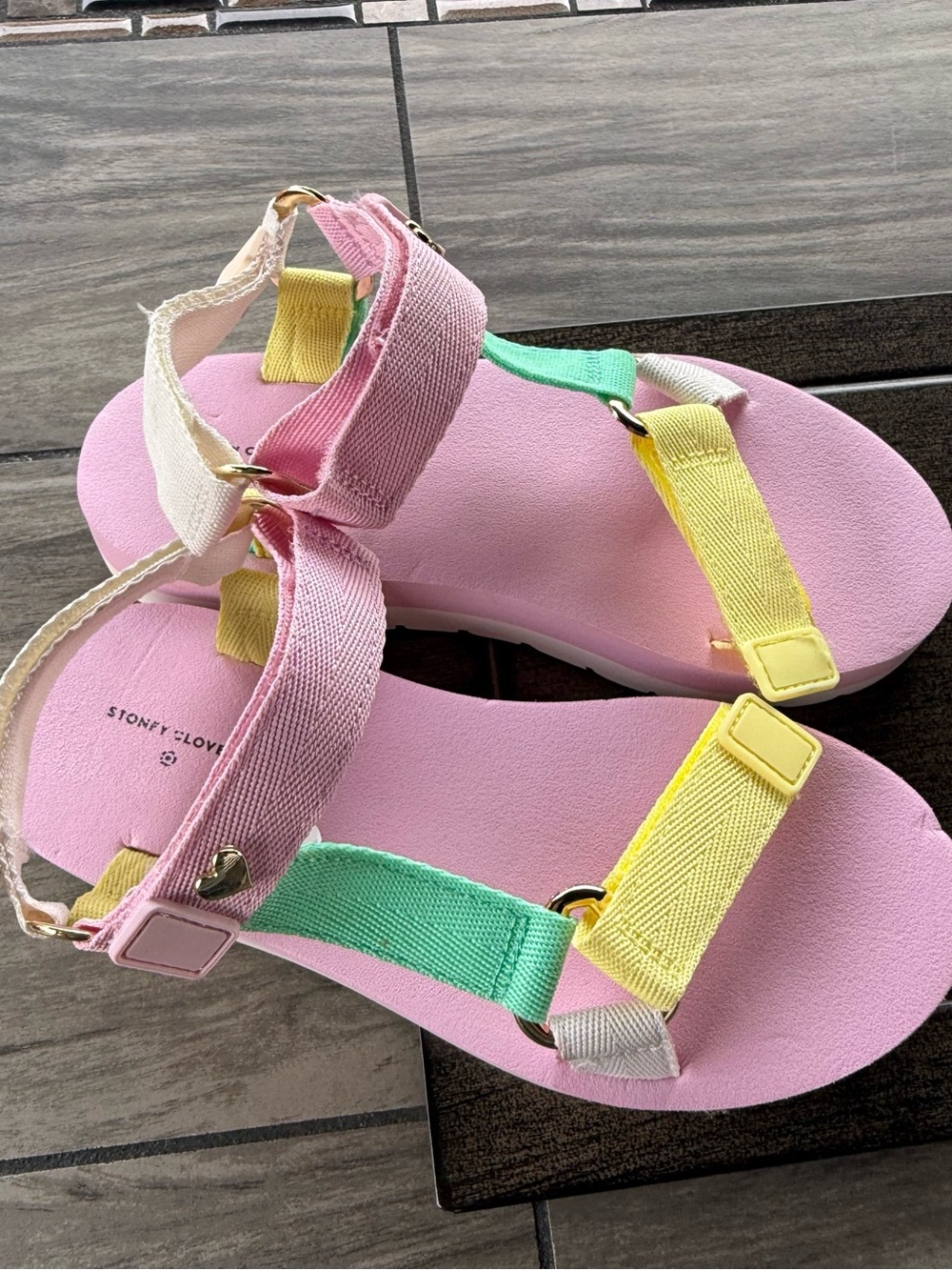 Stoney Clover Lane Pastel Pink Sandals with Yellow and Mint Straps